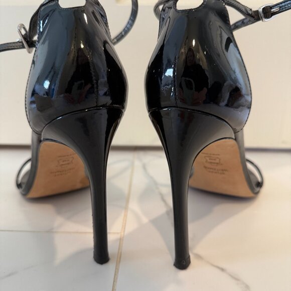 Stuart Weitzman 'Nudist' 100 MM Sandal Black Patent Leather size 9 - Picture 3 of 5